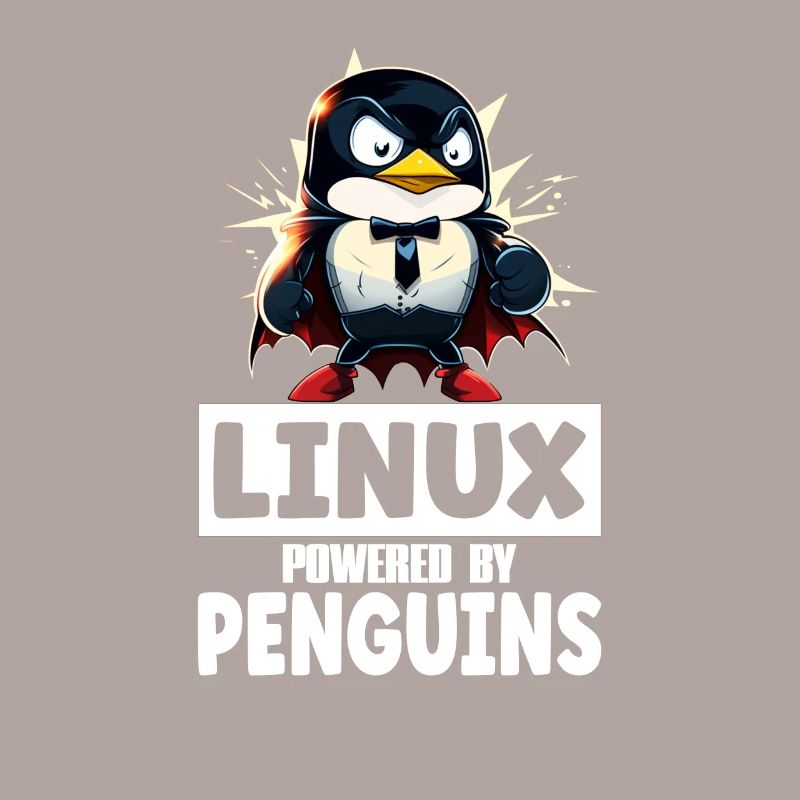 Linux Tux Penguin Powered by Sudo Superhero