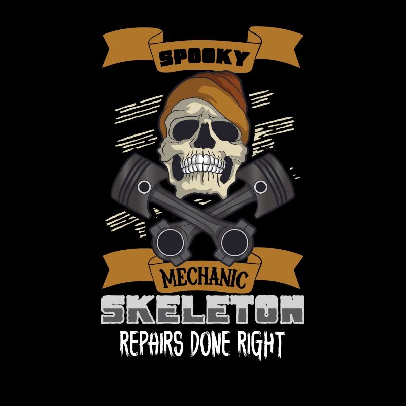 Skeleton Mechanic Horror Garage Funny Bones Spooky