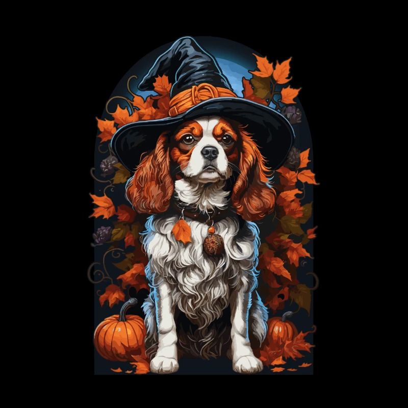 Cavalier King Charles Spaniel with Witch Hat