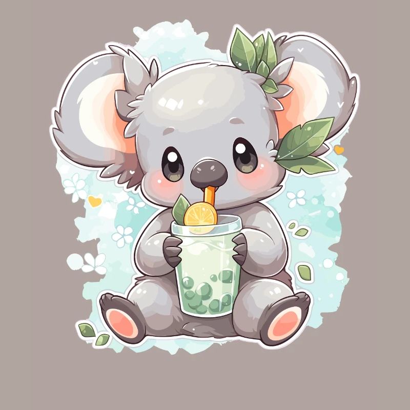 Kawaii Koala trinkt Boba Bubble Tea Chibi