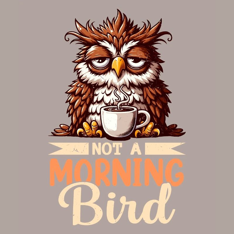 Grumpy Owl With Coffee Morning Mood