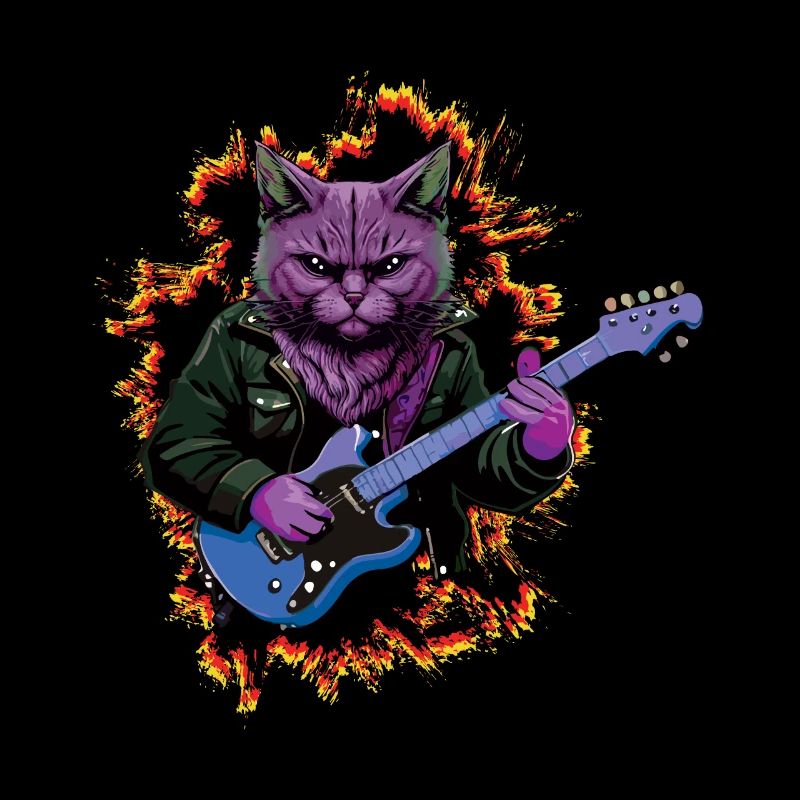 Cat Playing Acoustic Guitar Instruments Rock Band