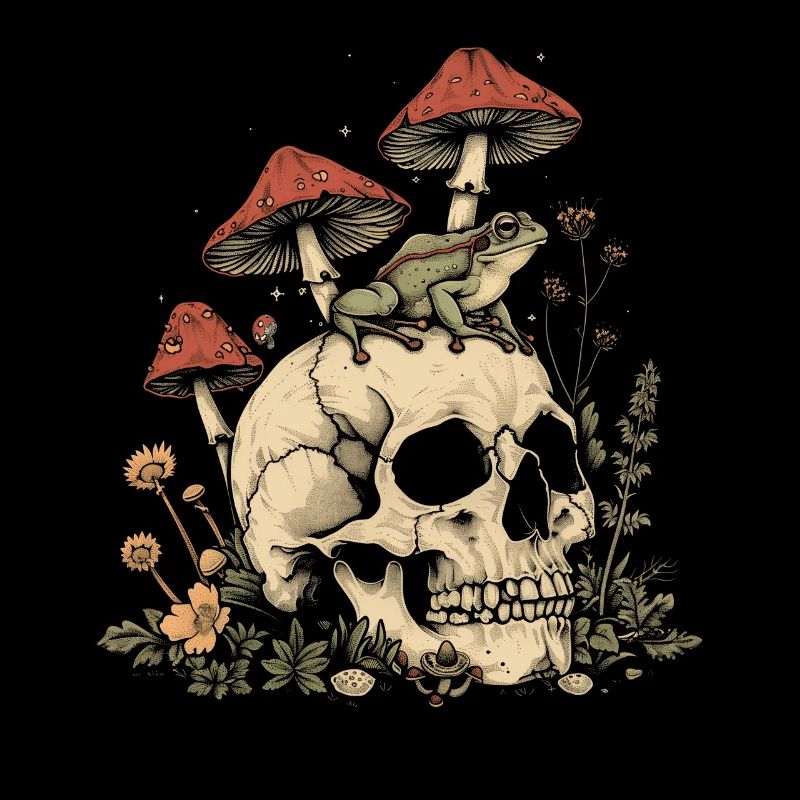 Cottagecore Esthétique Grenouille Crâne Champignon Wit