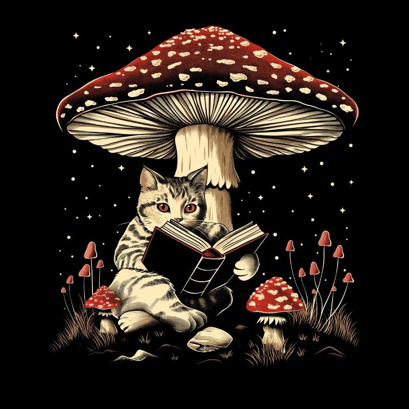 Cottagecore Ästhetische Katze Lesebuch Pilz Witchy