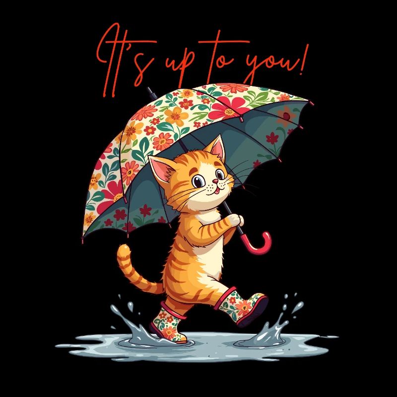 Chat Courage Pensée Positive Puddle Parapluie Mignon