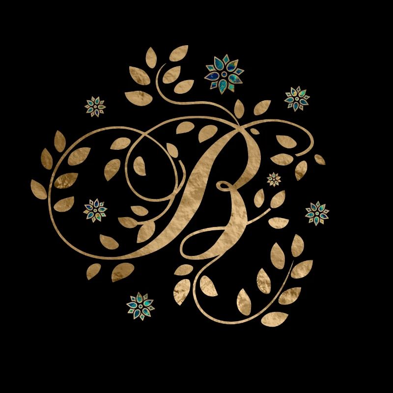 Luxuriöses goldenes Kalligraphiemonogramm mit Buchstabe B.