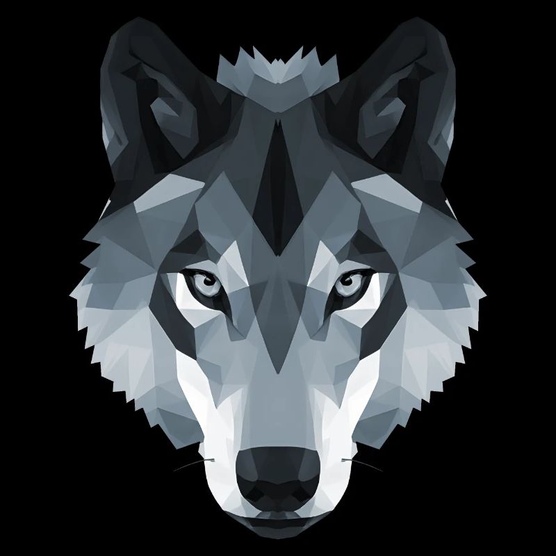 Tête de loup bas polygone en noir et blanc