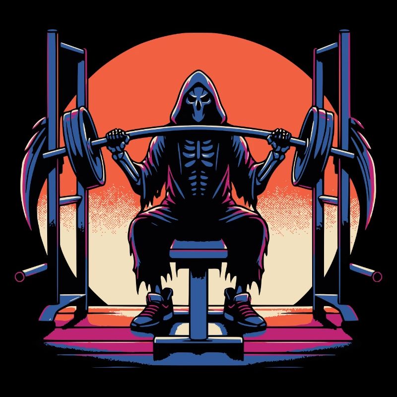 Grim Reaper does shoulder press weight training