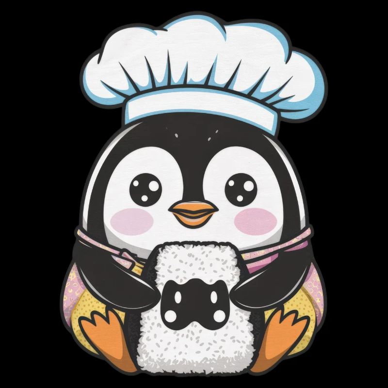 Pingouin kawaii avec boule de riz Onigiri