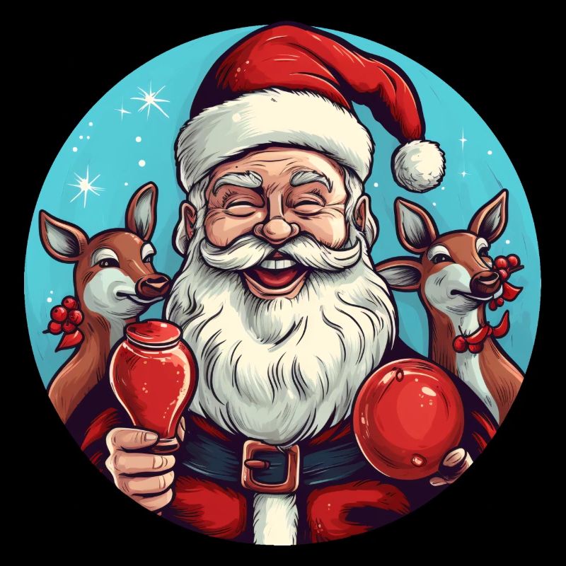 Weihnachtsmann mit Rehen und Glühwein