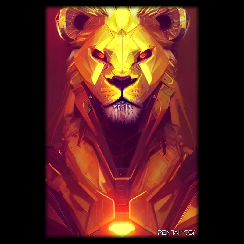 Lion Big Cat Cyber Neon Punk Future Science-Fi