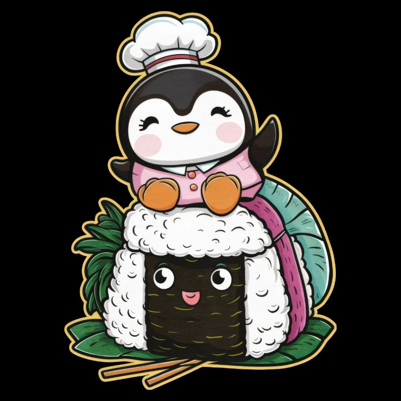 Pingouin kawaii avec boule de riz Onigiri