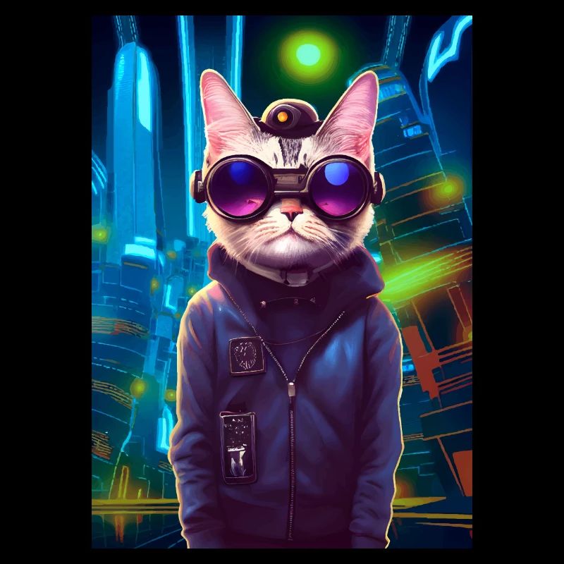Techno Cat In Japan Neon City