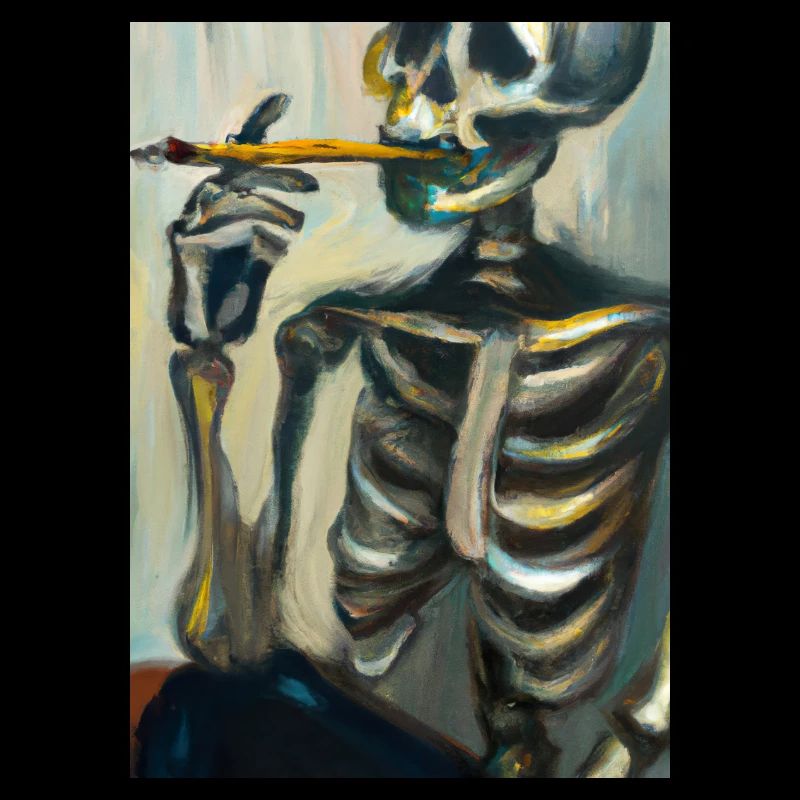 Skelett raucht eine Zigarette