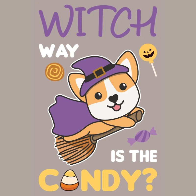 Corgi Hexen Witch way is the candy Happy Halloween