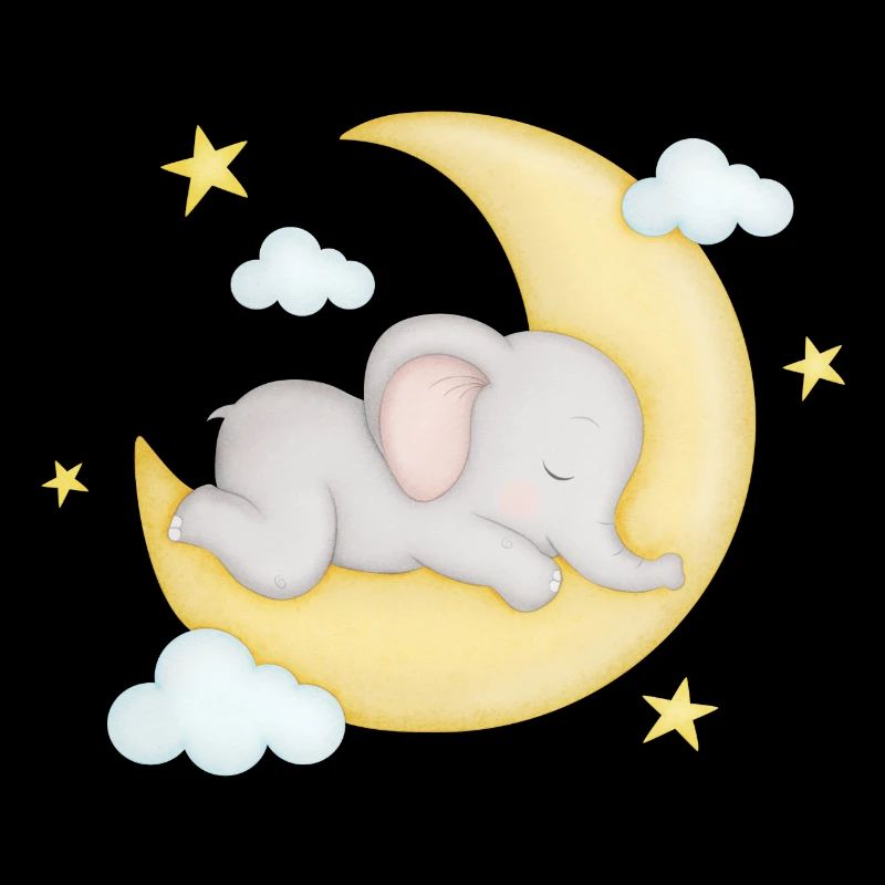 petit éléphant mignon dort sur la lune