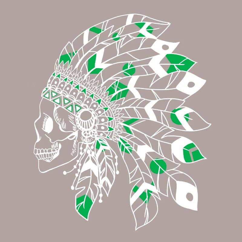 crâne avec coiffe indienne blanc et vert