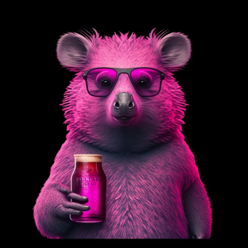 Drôle d’animal avec de la bière en rose