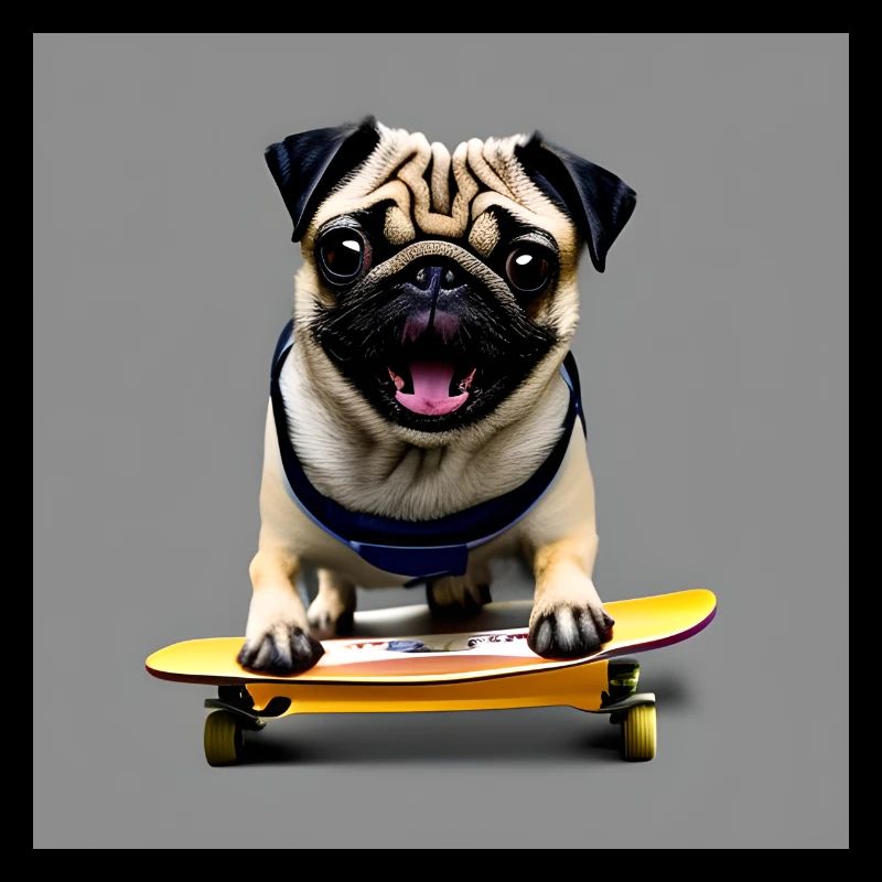Mops auf Skateboard AICF 2