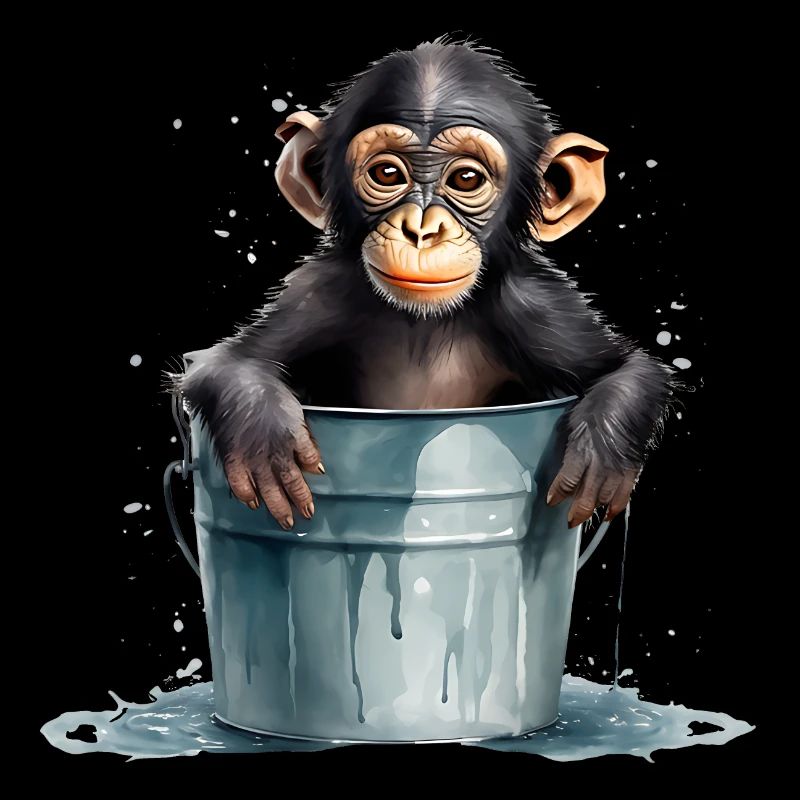 Affe sitzt im Wassereimer