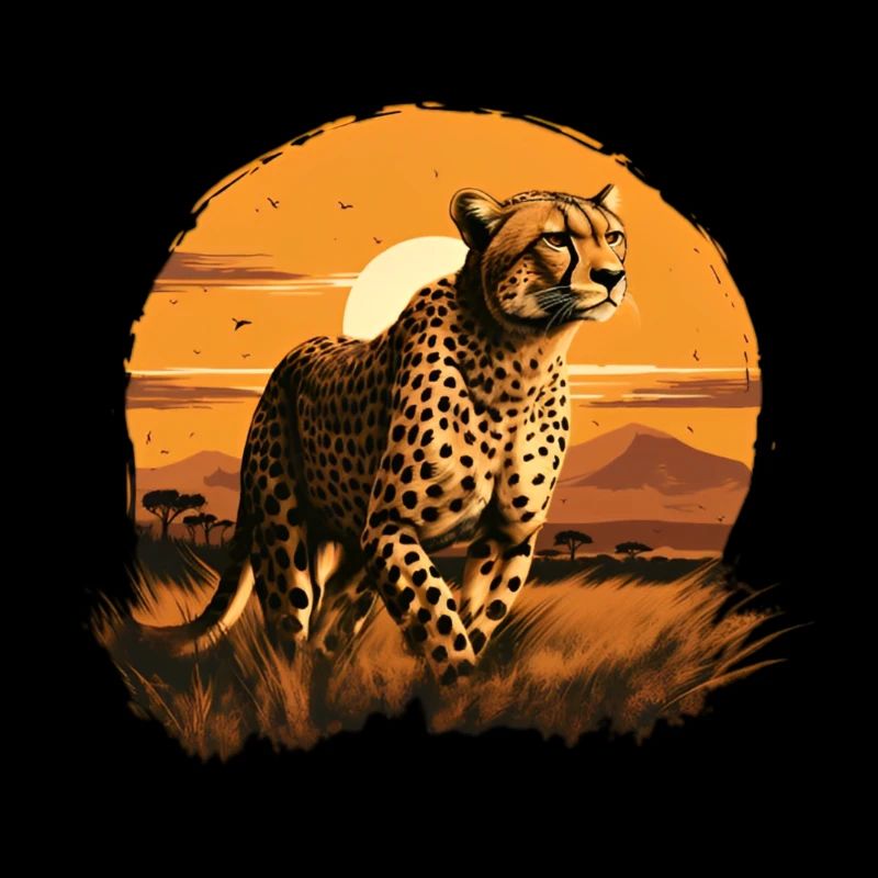 Guépard courant au coucher du soleil