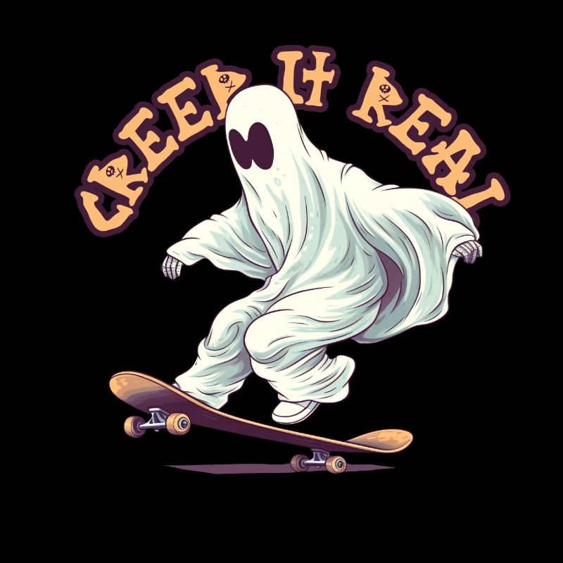 Funny Skateboarding Ghost with Halloween Pun