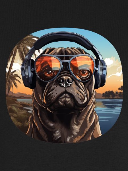 Pug headphones sunglasses vintage