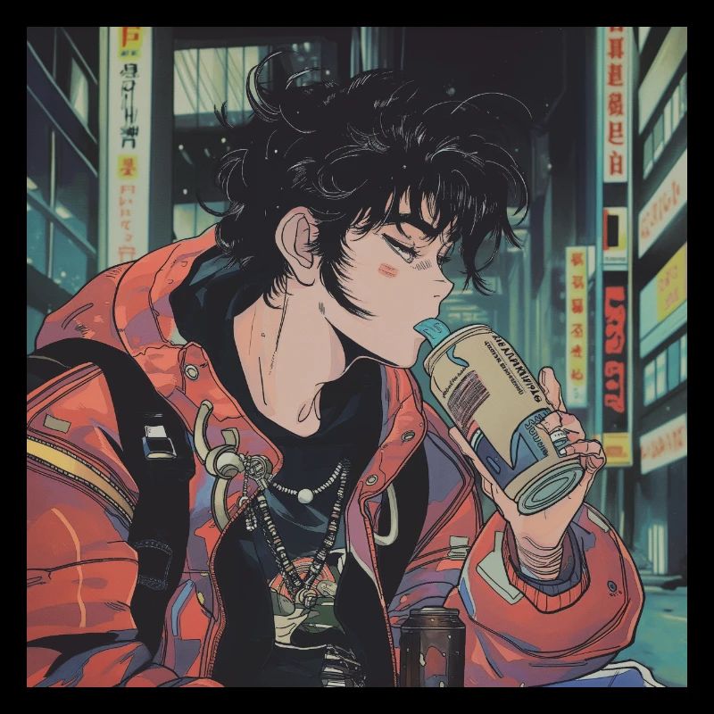 Années 80 Anime Guy Calmant Impression de mode de haute qualité