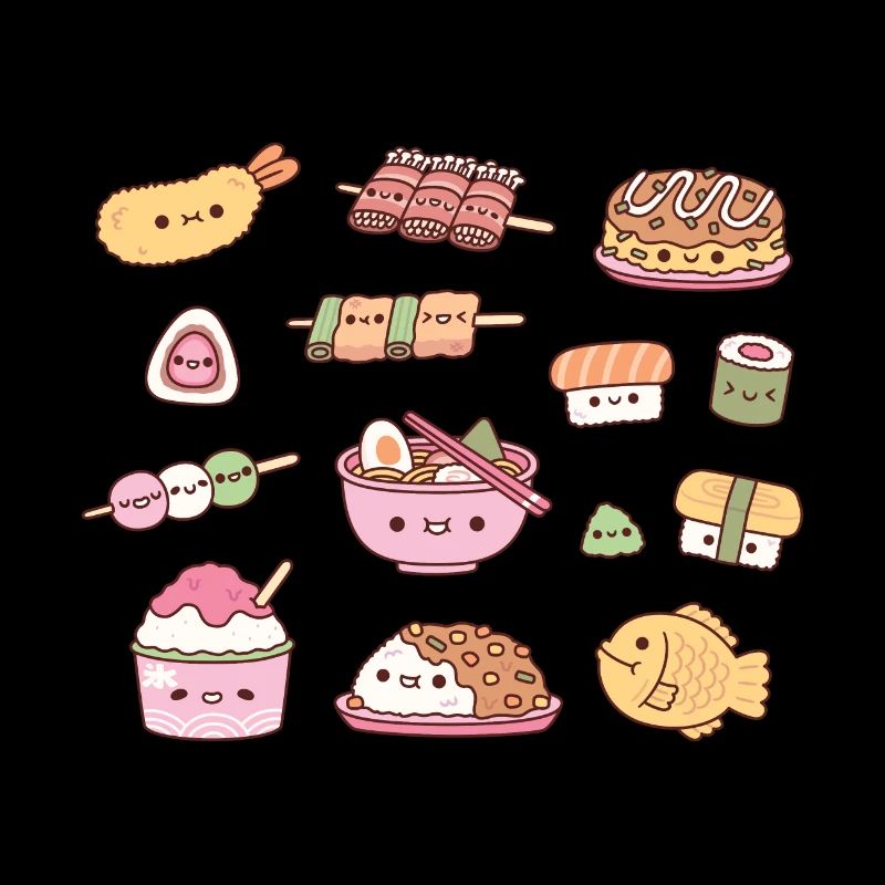 Mignon ensemble de nourriture japonaise Ramen, Sushi, curry et plus encore