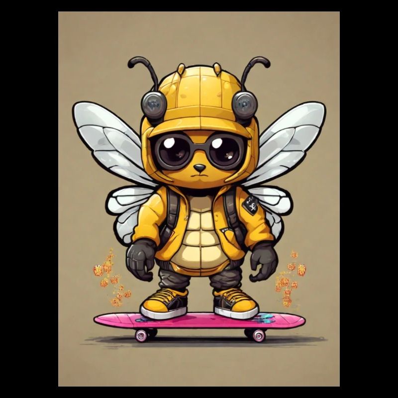 Comic Biene auf Skateboard