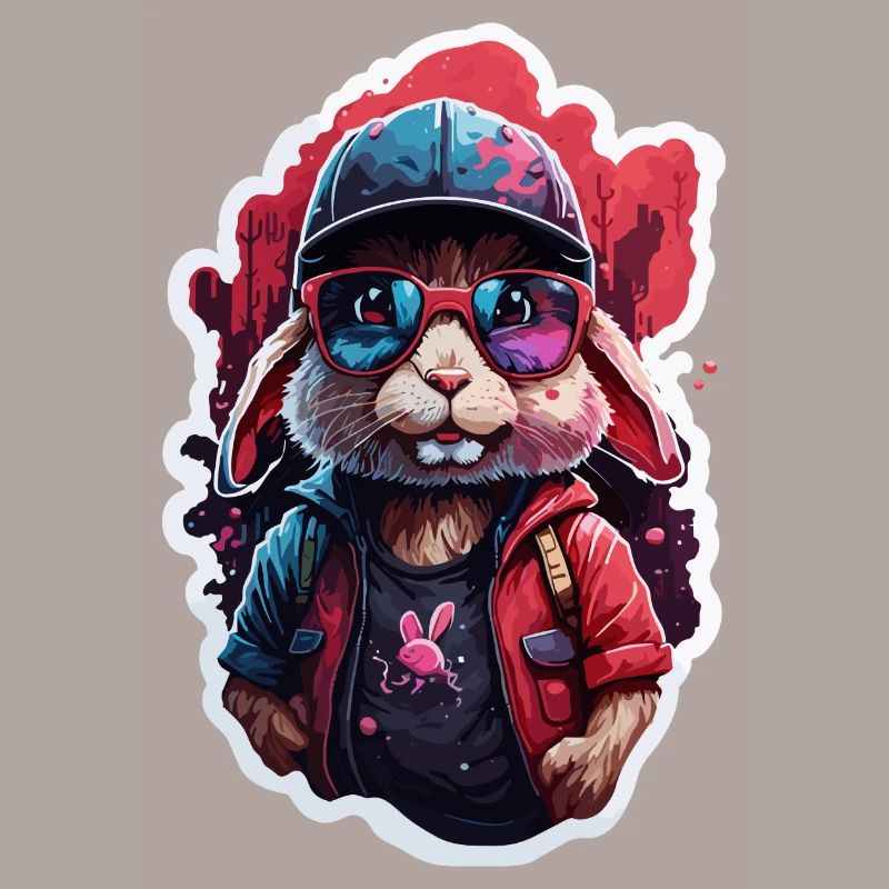 Hase niedlich, Baseballkappe, Sonnenbrille, Pullover, Farbe