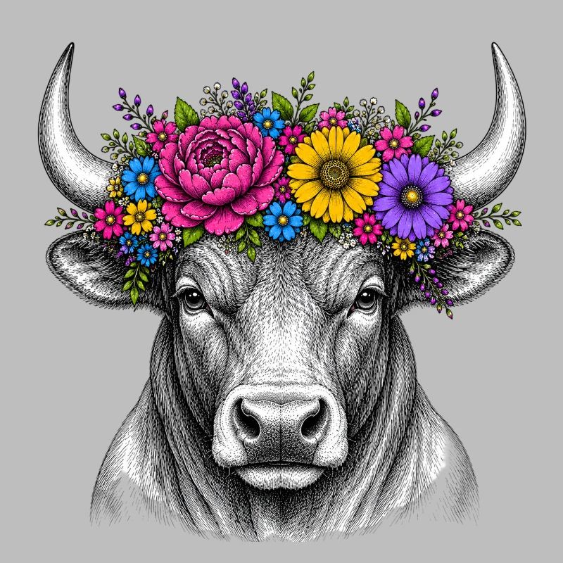 Blumenkranz-Stierkopf Illustration