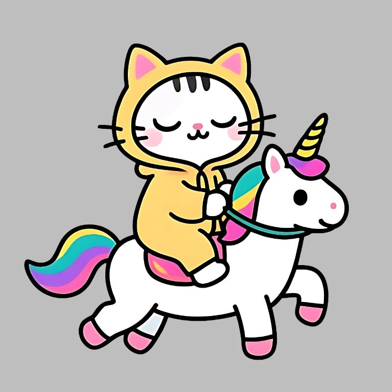 Katze auf einem Regenbogen-Einhorn