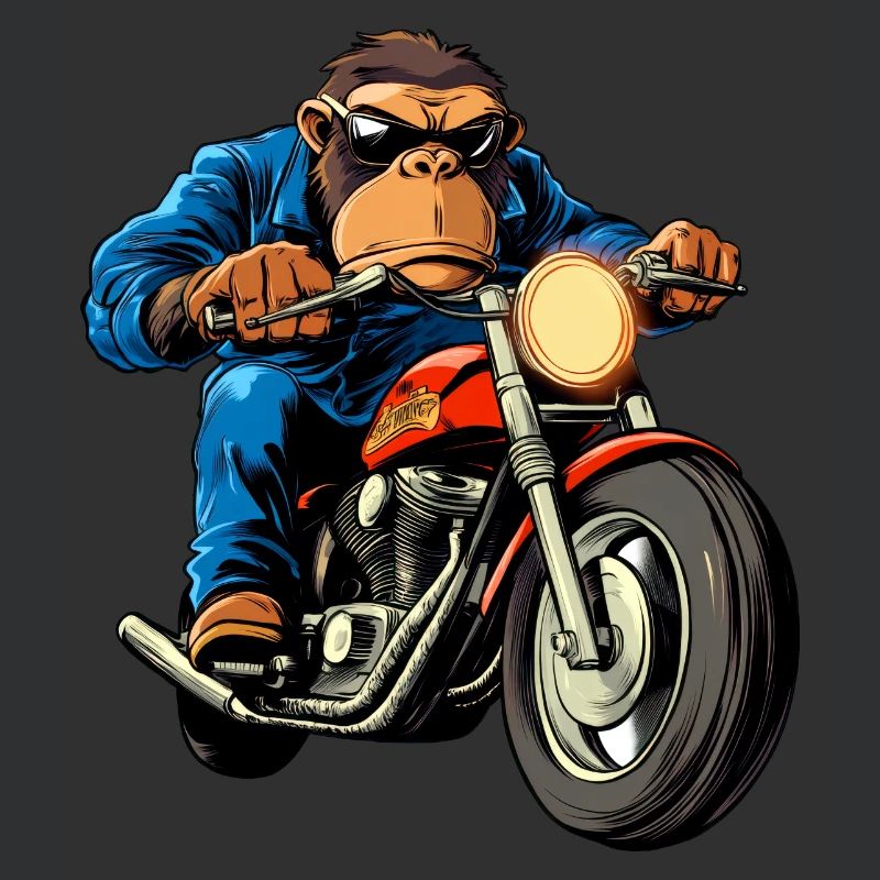 Motorradfahrer Affe