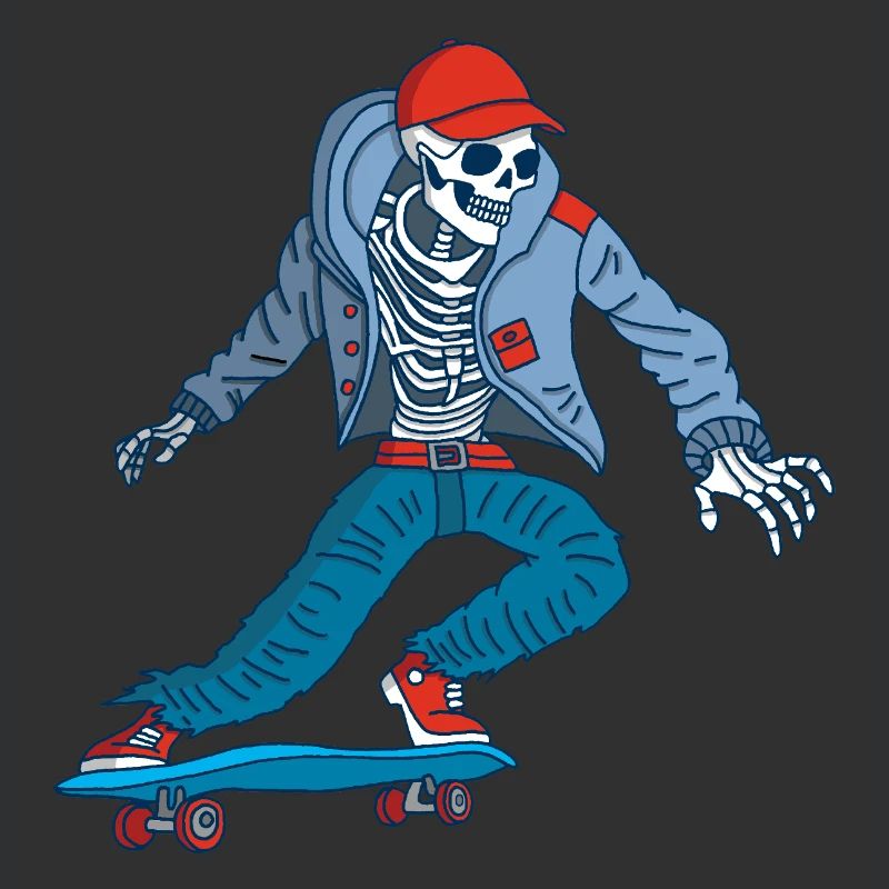 Skelett auf Skateboard