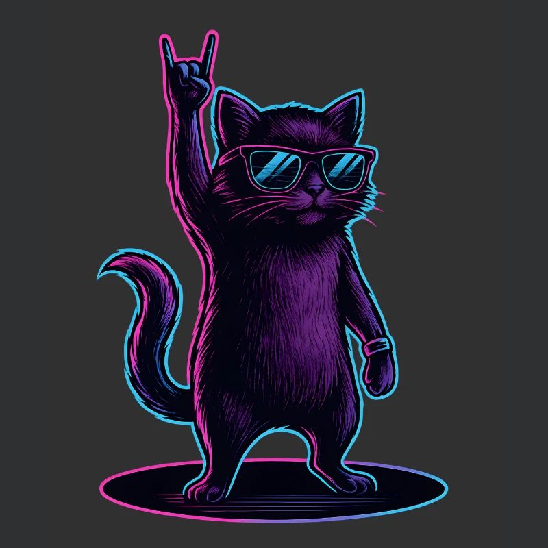 Chat Chat Synthwave avec la pose Rockhand