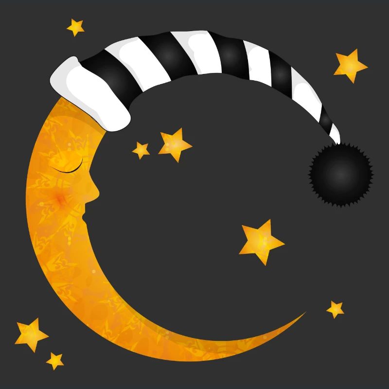 sleeping moon with a striped sleeping cap