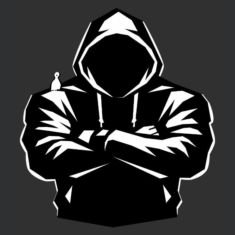 Kapuzenpulli-Figur und Vogel