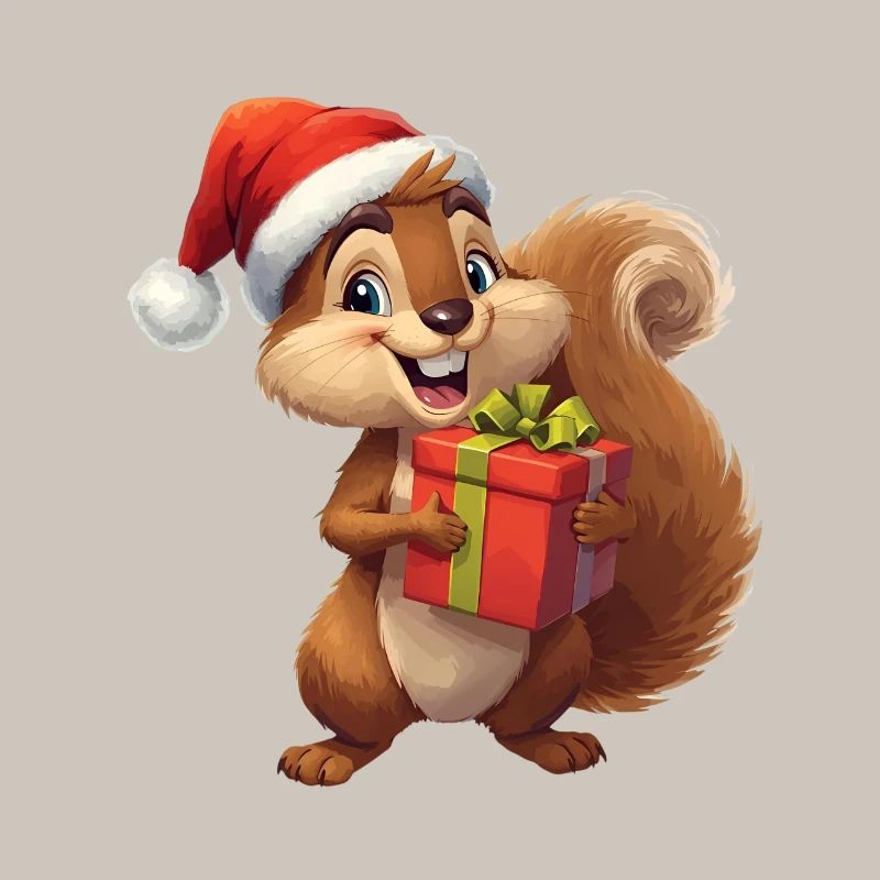 Weihnachts-Eichhörnchen mit Geschenk