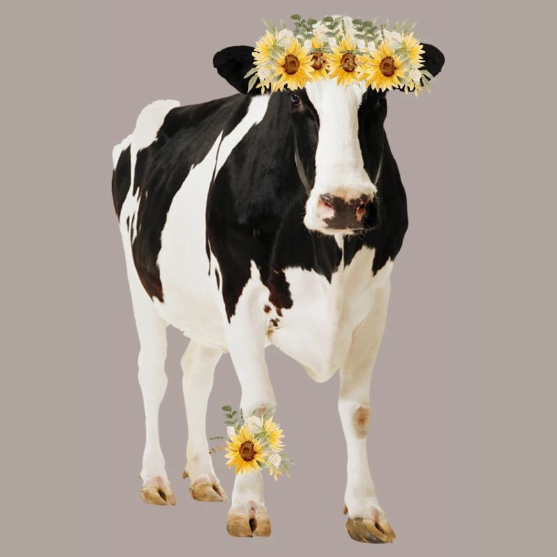 Vache Holstein avec des fleurs