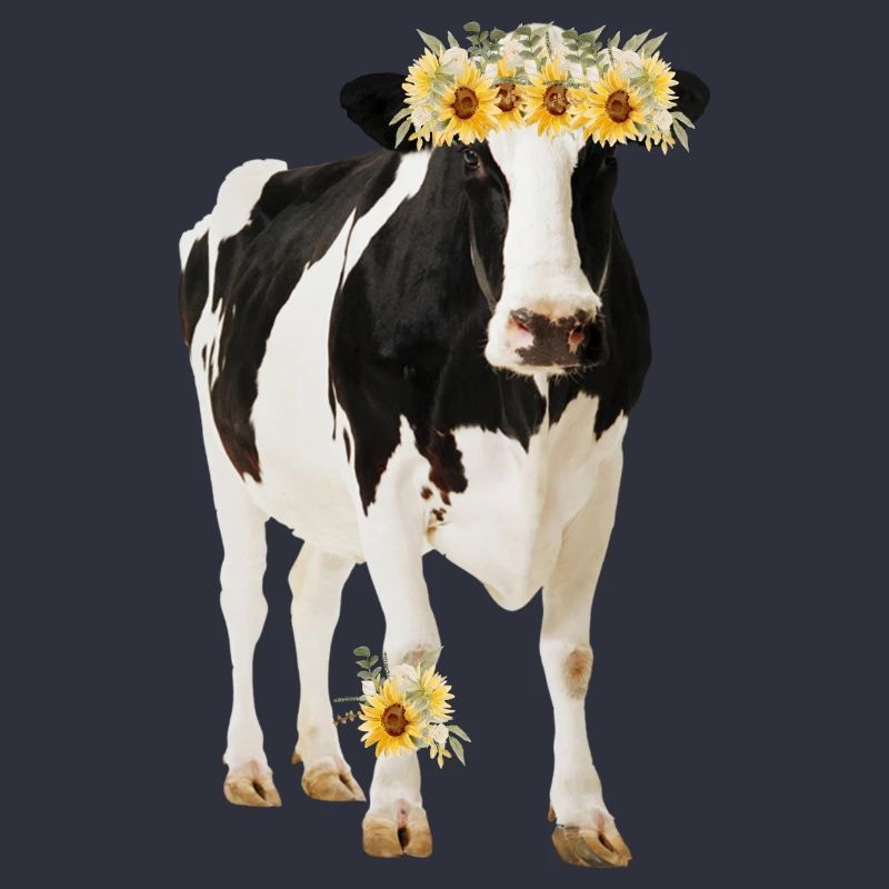 Vache Holstein avec des fleurs