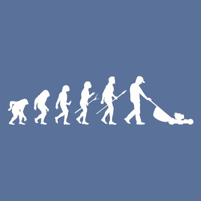 Mann mäht Rasen EVOLUTION Kleingarten Rasenmäher
