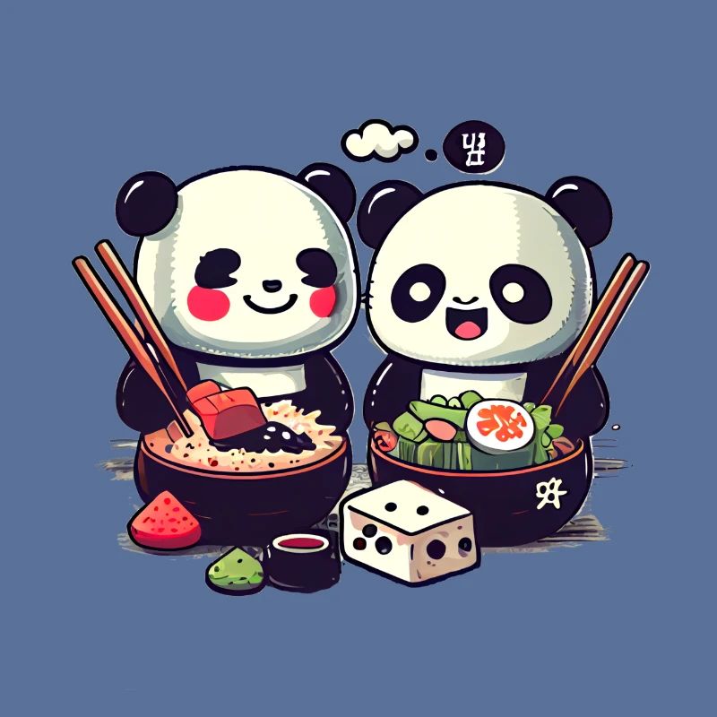 De mignons pandas comiques mangent du riz ensemble