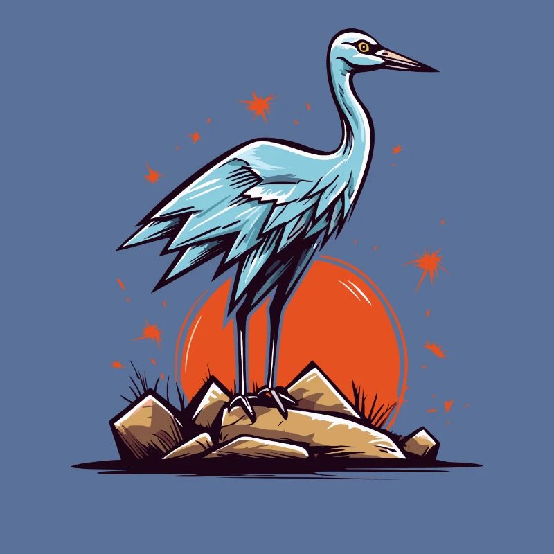 Graureiher oder Storch Vogel und eine rote Sonne