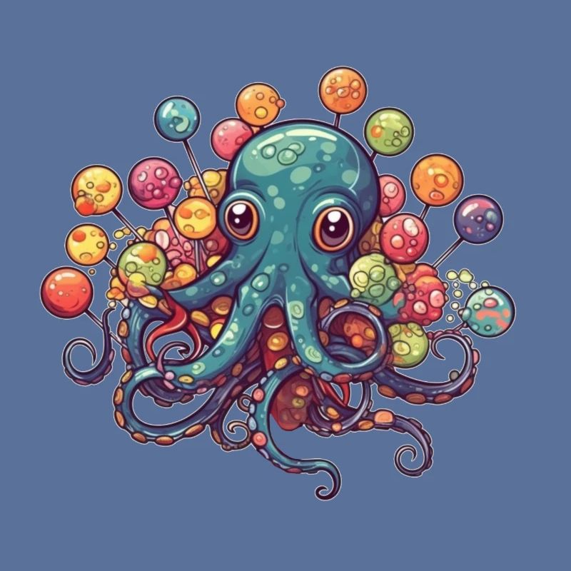 Funny Comic Octopus with Lollipops