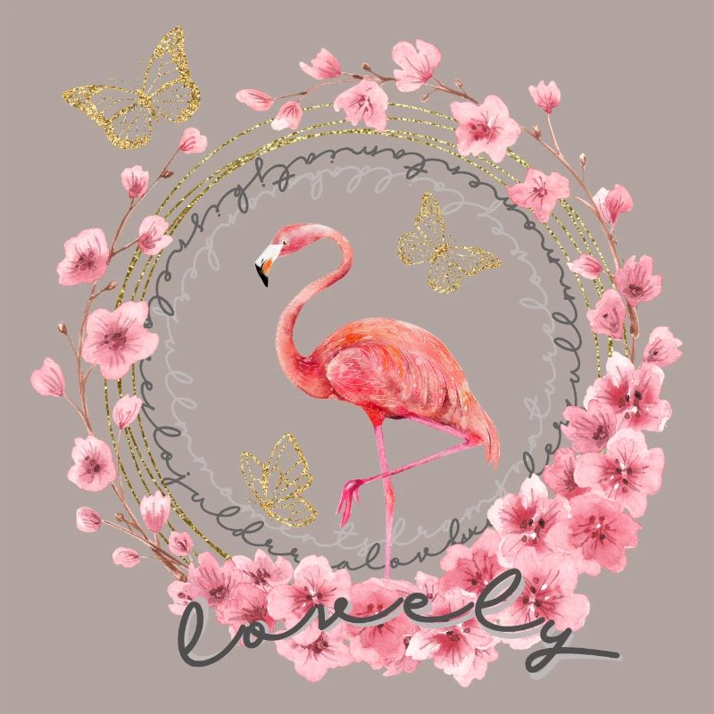 * Flamingo mit Blumen * in Wasserfabtechnik