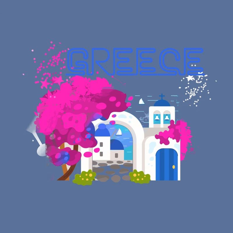 grèce,image,paysage,fleurs,collage,grèce