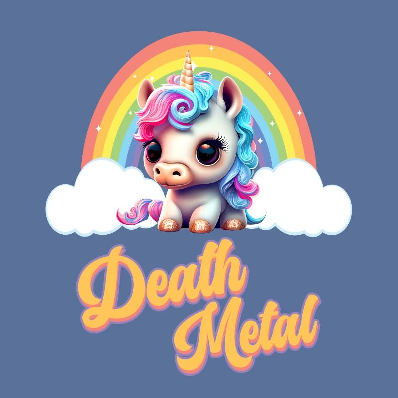 Witziges Einhorn mit Regenbogen und Spruch
