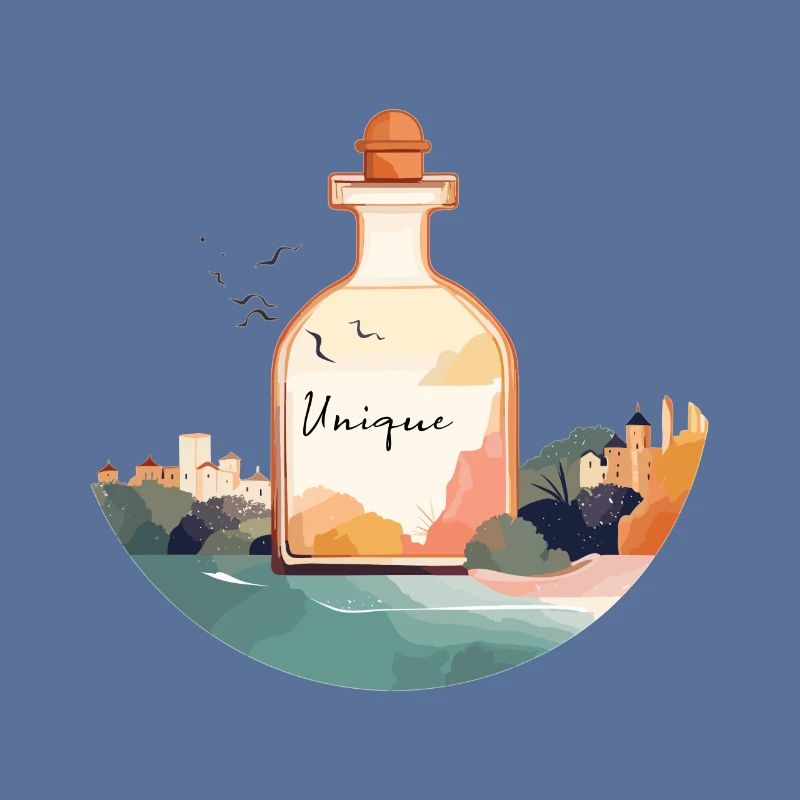 Perfümflasche "Unique" in einer schönen Landschaft