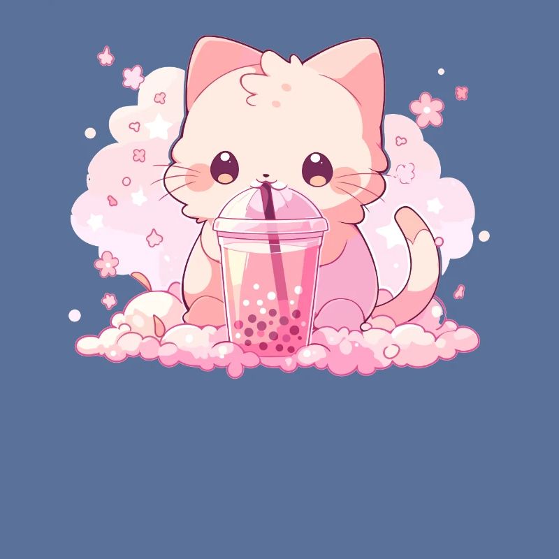 Kawaii Cat Drinks Boba Bubble Tea Chibi